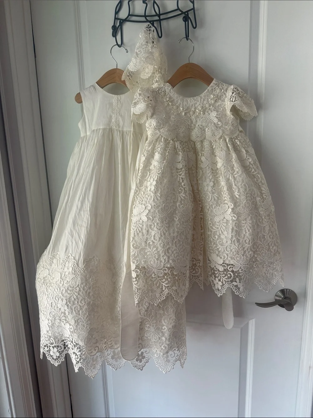 Ivory Lace Formal Baby Dress with Matching Bonnet